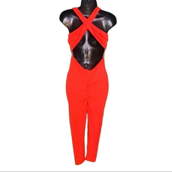Red Womens butt lift full body jumpsuit - Picture 3 of 4